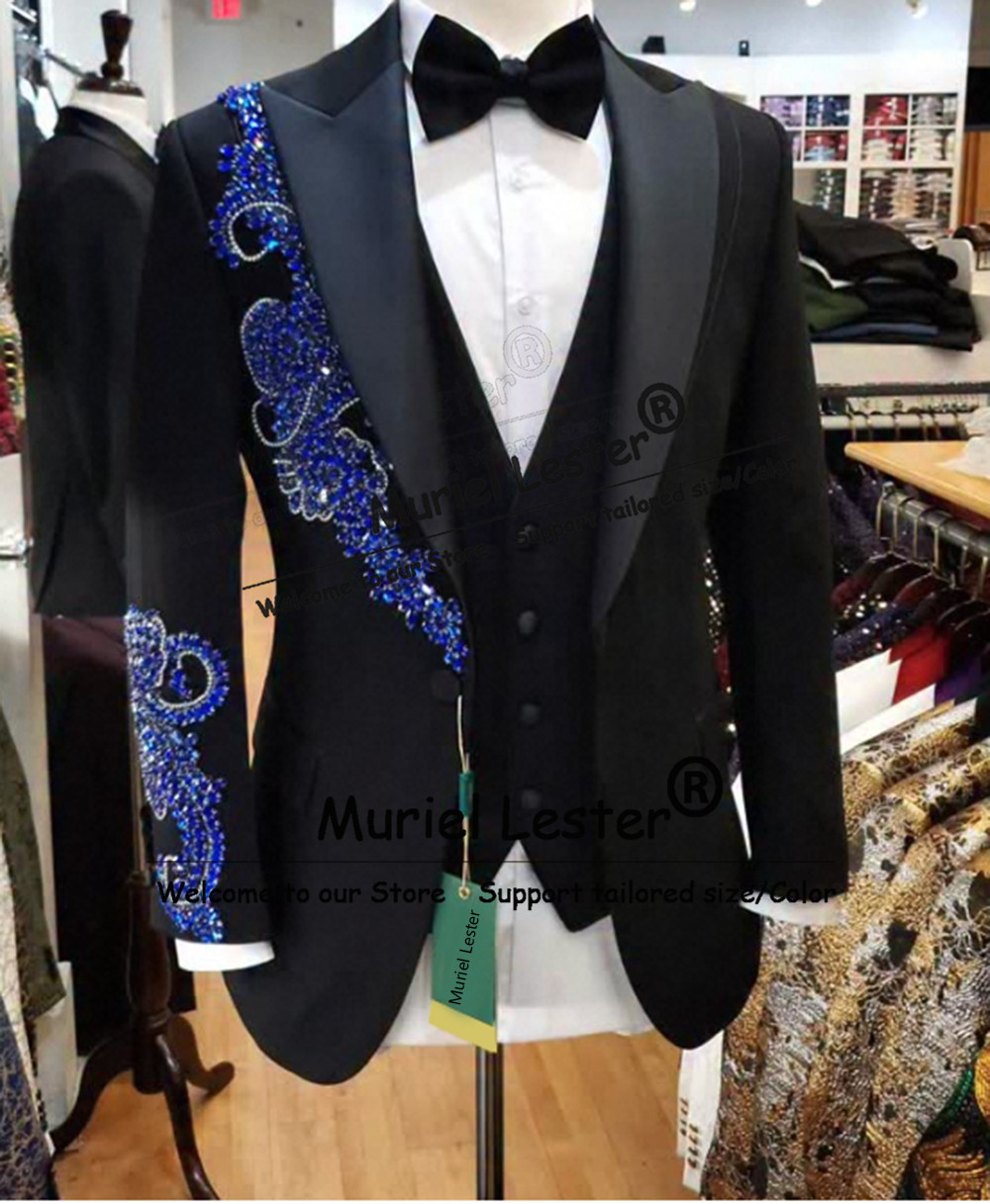 Men'S Formal Wear Jewelry - 男性用限定ウェディングスーツ ジュエリーストーン付きジャケット ベスト パンツ 3ピースセット 新郎
