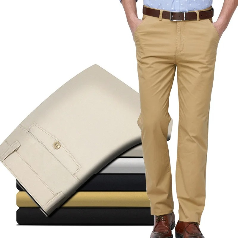 Khaki Formal Wear Men - 綿100% メンズカジュアルパンツ ストレートカット チノパンツ 男性用フォーマル ドレスパンツ