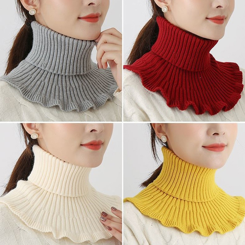 Windsor Knot Tie - 女性用暖かいタートルネックニットセーター、取り外し可能な厚手の防風フェイクカラー付きウール生地、ファッショナブルなネックスカーフ
