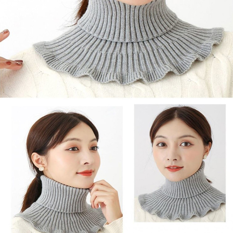 Windsor Knot Tie - 新作-暖かいニットフェイクカラー ウールタートルネック ニット製付け襟 取り外し可能なネックスカーフ 厚手 防風フェイクカラー
