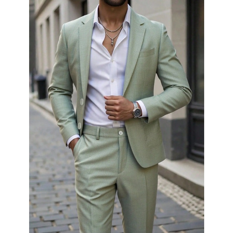 Large Men Formal Wear - ビジネスマン向け無地スーツ＆パンツセット、スリムフィット、大きなポケット付き、春・秋のディナー＆結婚式用