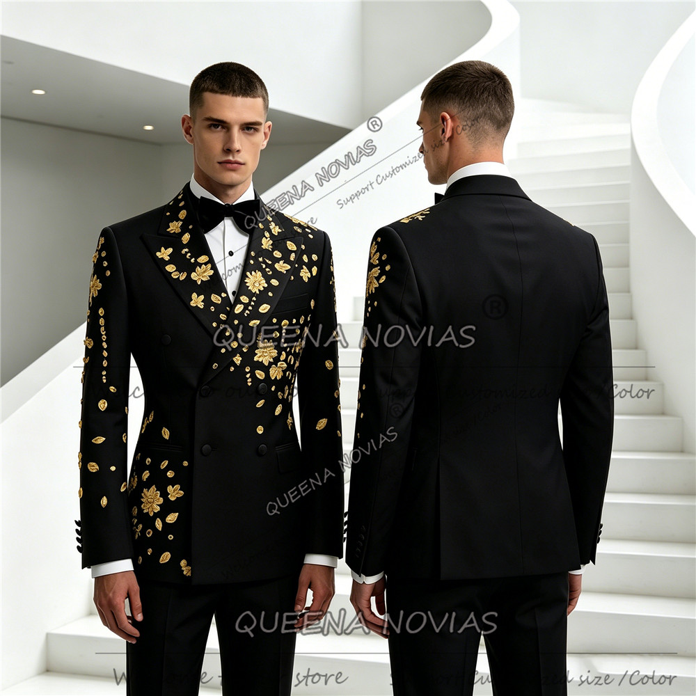 Men'S Formal Wear Jewelry - 独占的なスーツ男性用結婚式ゴールドジュエリーラインストーンジャケットパンツ 2 ピースセット新郎フォーマルウェアタキシード服装テルノマスキュリーノ