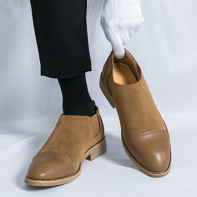 Men Formal Wear Office - メンズレトロフォーマルシューズ ブラックブラウン パッチワーク フロストレザーシューズ ワンフット ビジネス