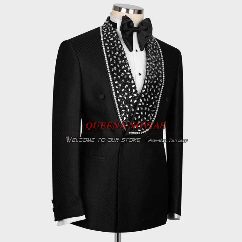 Men'S Formal Wear Jewelry - 限定メタリックジュエリーストーン付き新郎用ウェディングスーツ メンズ2ピースセット フォーマルな機会やプロム、新郎用タキシード カスタムメイド