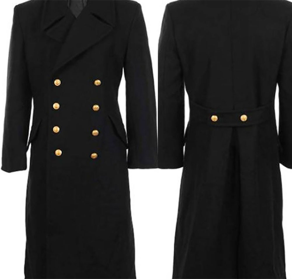 Large Men Formal Wear - メンズ クラシック ブラック トレンチコート オーバーコート ウール混紡