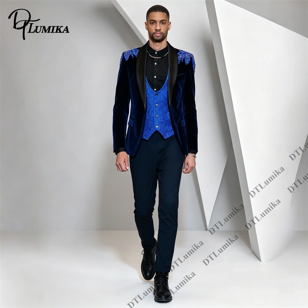 Men Formal Wear Office - Peagent メンズ 3 ピース ベルベット スーツ