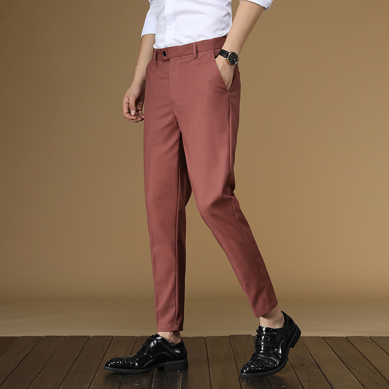 夏のスーツのズボン男性赤、黒カーキフラット正式な事務服スマー - Men Formal Wear Office のレビューと価格