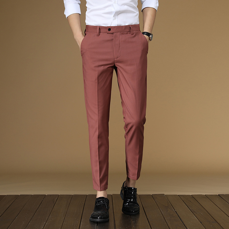 夏のスーツのズボン男性赤、黒カーキフラット正式な事務服スマー - Men Formal Wear Office のレビューと価格