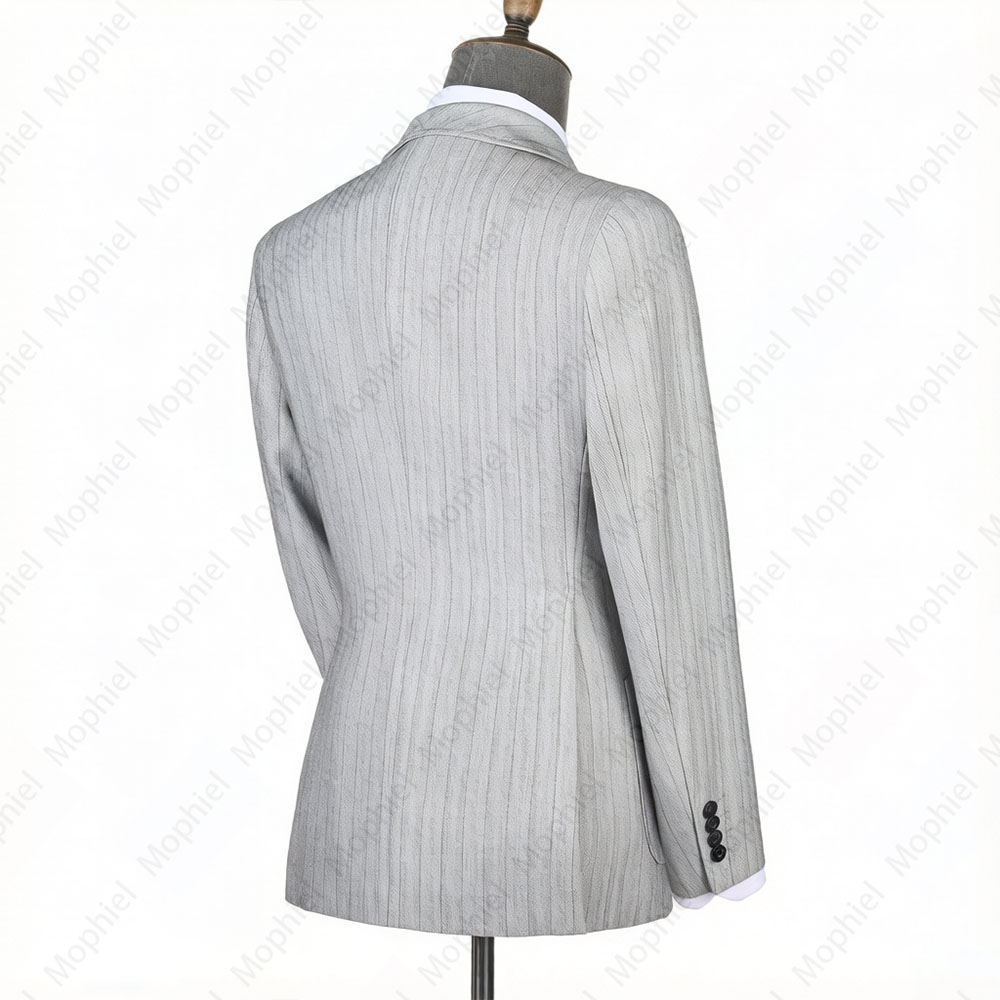 モフィエル ライトグレー メンズスーツ ストライプ ダブルブ - Men Formal Wear Office のレビューと価格