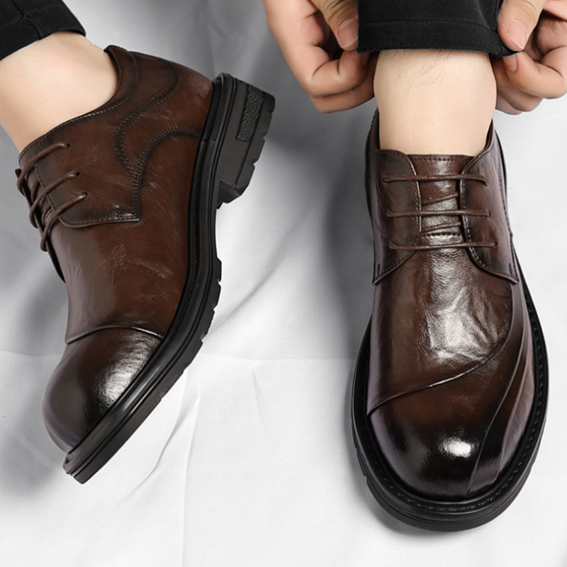 ブラウンの艶出し本革レースアップチャンキーソールフォーマルビ - Men Formal Wear Office のレビューと価格