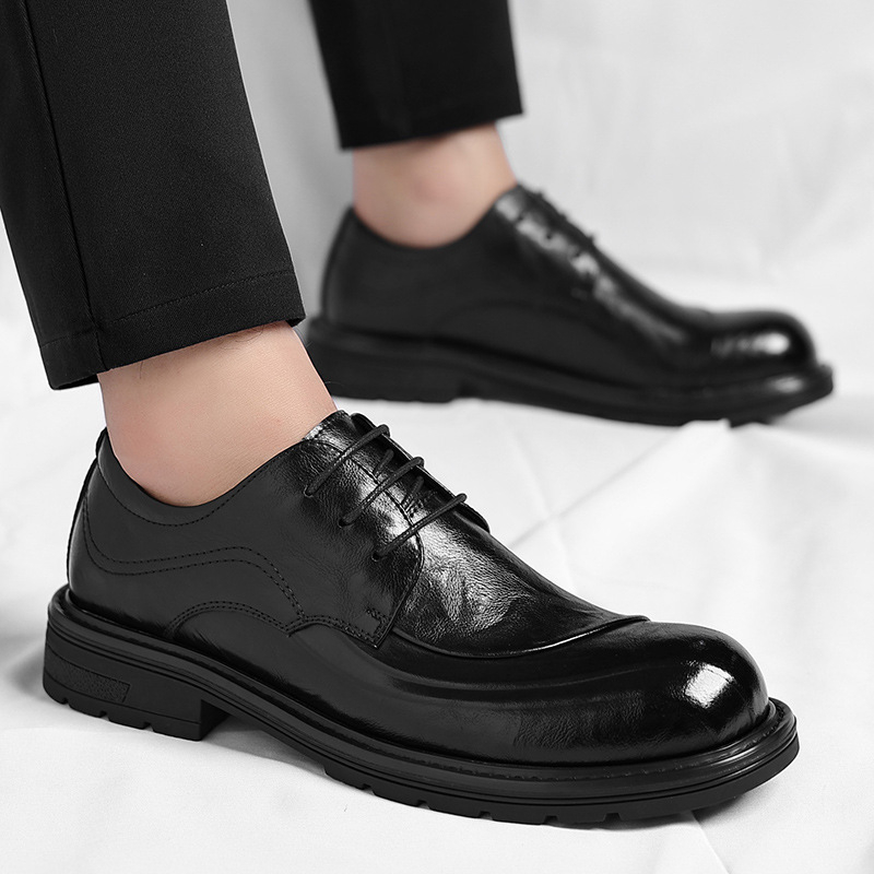 ブラウンの艶出し本革レースアップチャンキーソールフォーマルビ - Men Formal Wear Office のレビューと価格