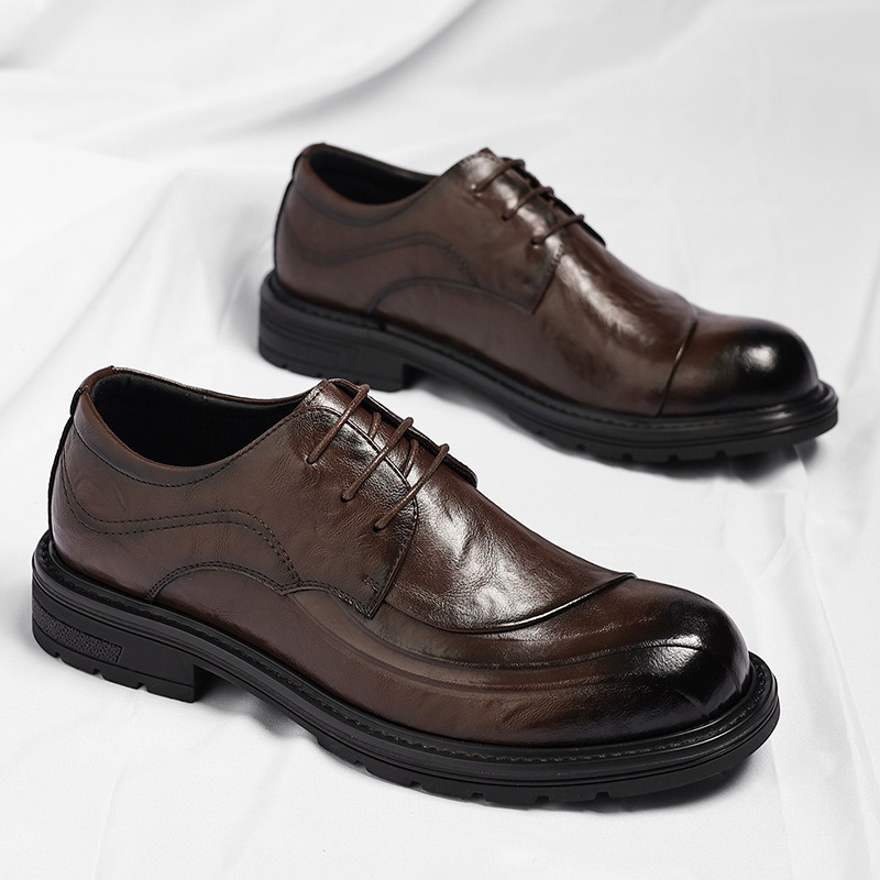 ブラウンの艶出し本革レースアップチャンキーソールフォーマルビ - Men Formal Wear Office のレビューと価格