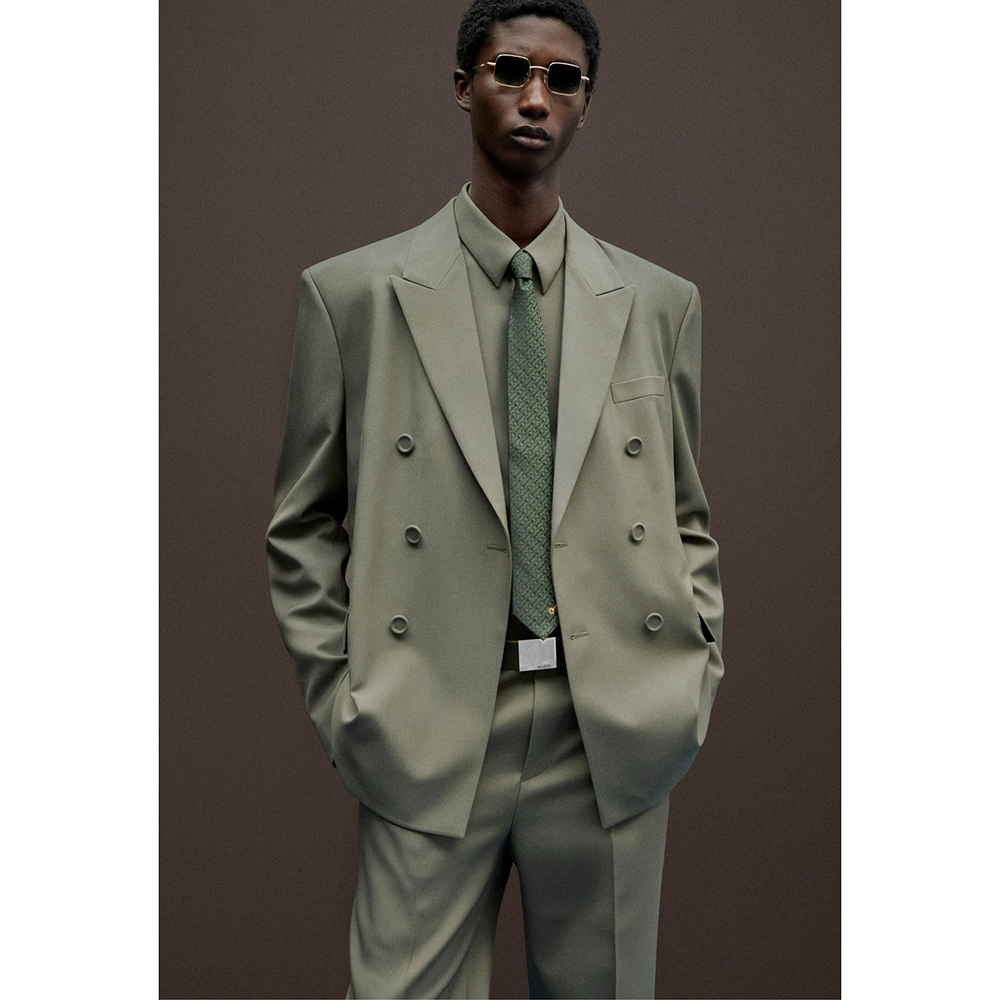 メンズダブルブレストスーツ2ピースセットライトカーキグリーン - Khaki Formal Wear Men のレビューと価格