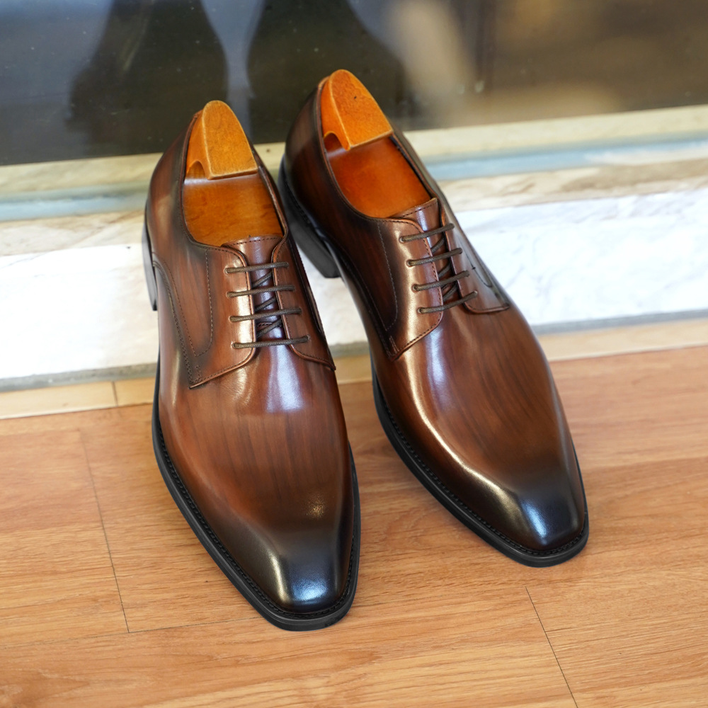メンズビジネスカジュアルシューズ、ヴィンテージ風木目調スクエ - Men Formal Wear Office のレビューと価格