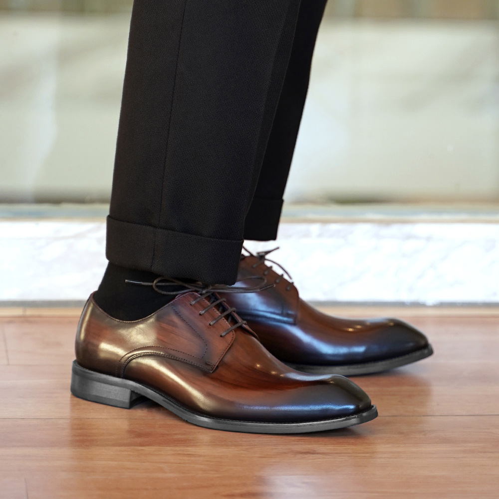 メンズビジネスカジュアルシューズ、ヴィンテージ風木目調スクエ - Men Formal Wear Office のレビューと価格