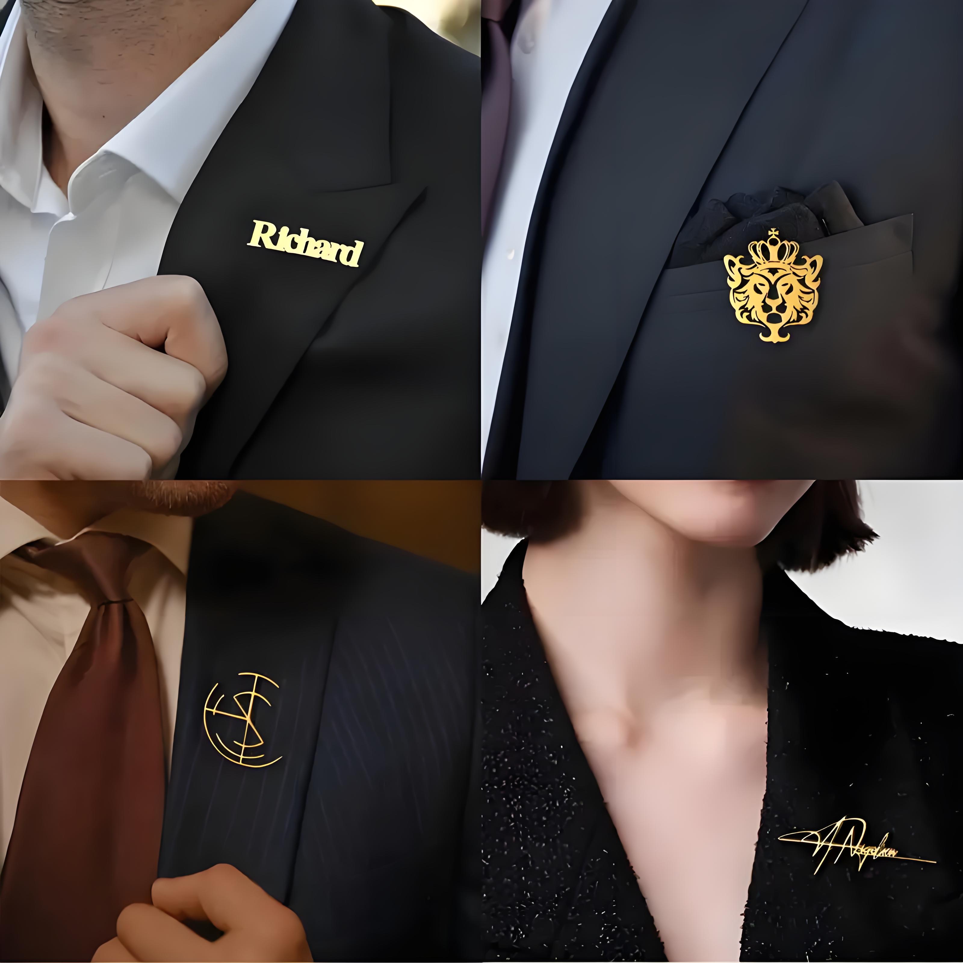 メンズ向け高級カスタムロゴブローチセット、交換可能なメタルラ - Men'S Formal Wear Jewelry のレビューと価格
