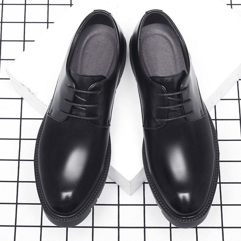 メンズブラックレザーレースアップドレスシューズ、厚底プラット - Men Formal Wear Office のレビューと価格