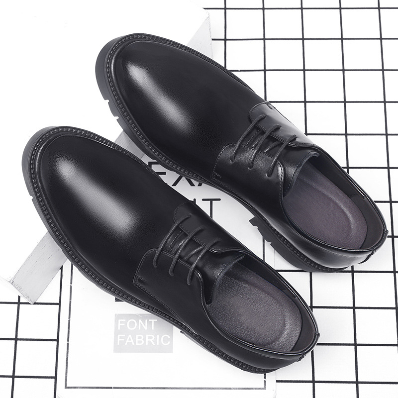 メンズブラックレザーレースアップドレスシューズ、厚底プラット - Men Formal Wear Office のレビューと価格