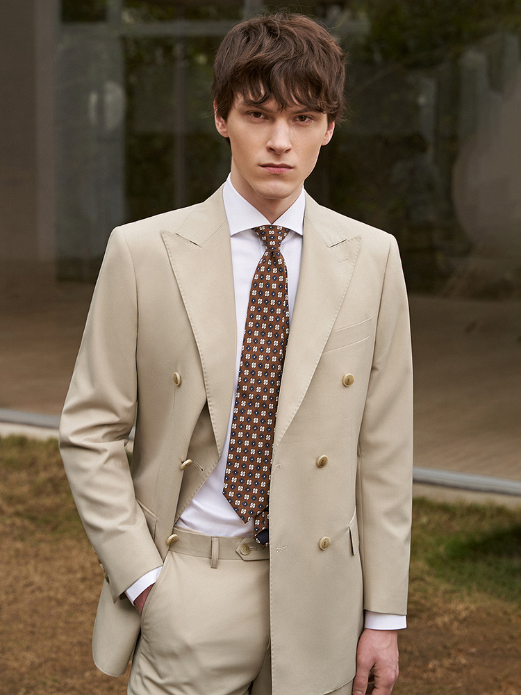 ウール30% メンズスーツセット ブレザー パンツ ダブルブ - Khaki Formal Wear Men のレビューと価格